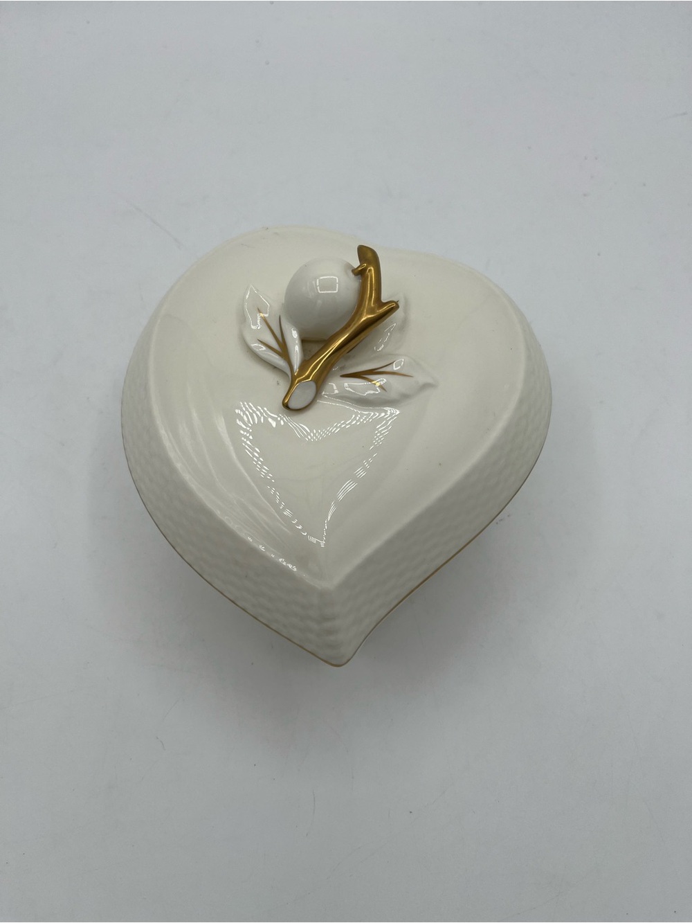 Vintage Mikasa Cream Heart Trinket Box with Gold Accent
